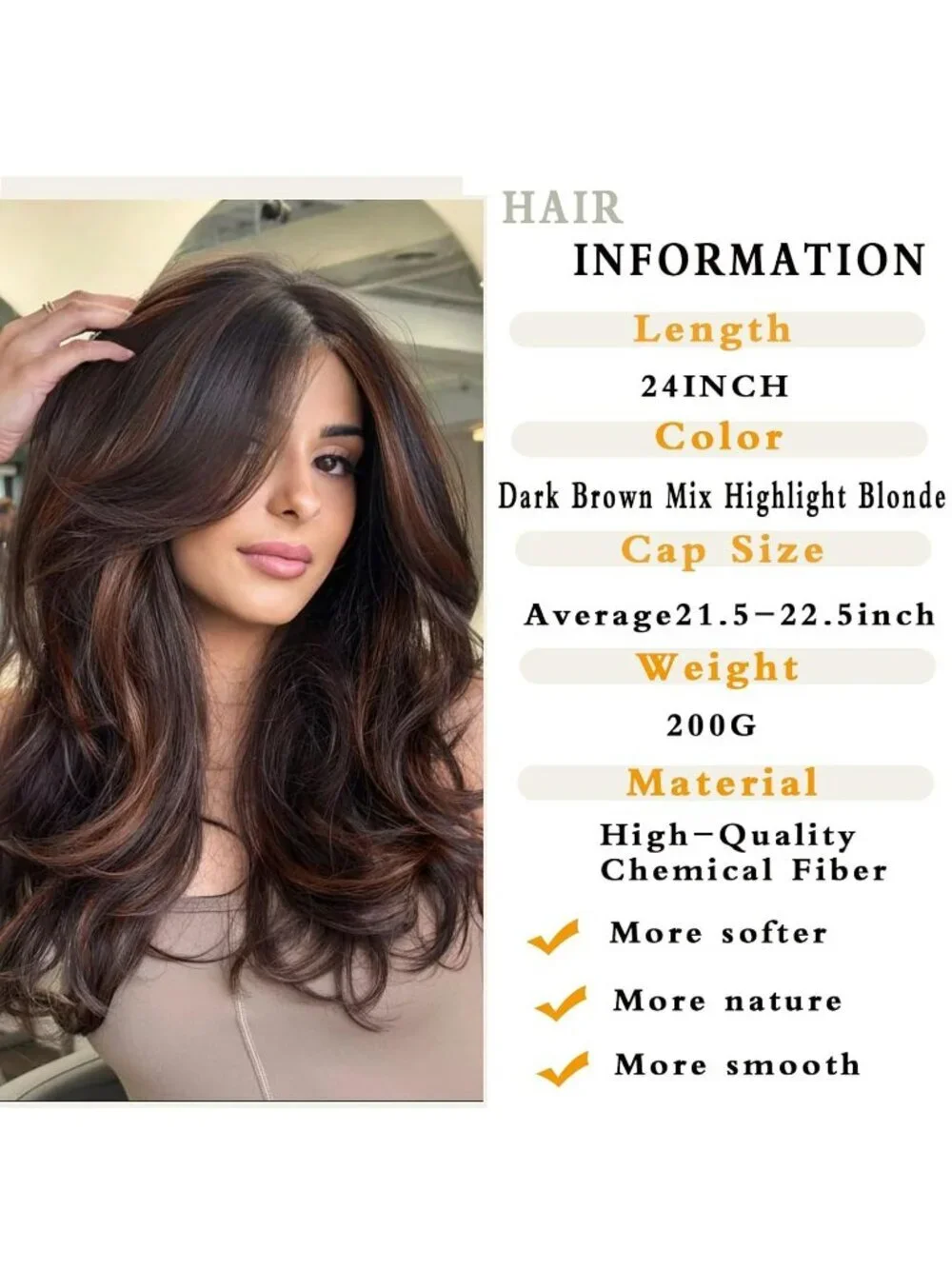Women's Highlight Brown Long Blonde Wavy Synthetic Platinum Layered Classic Wigs